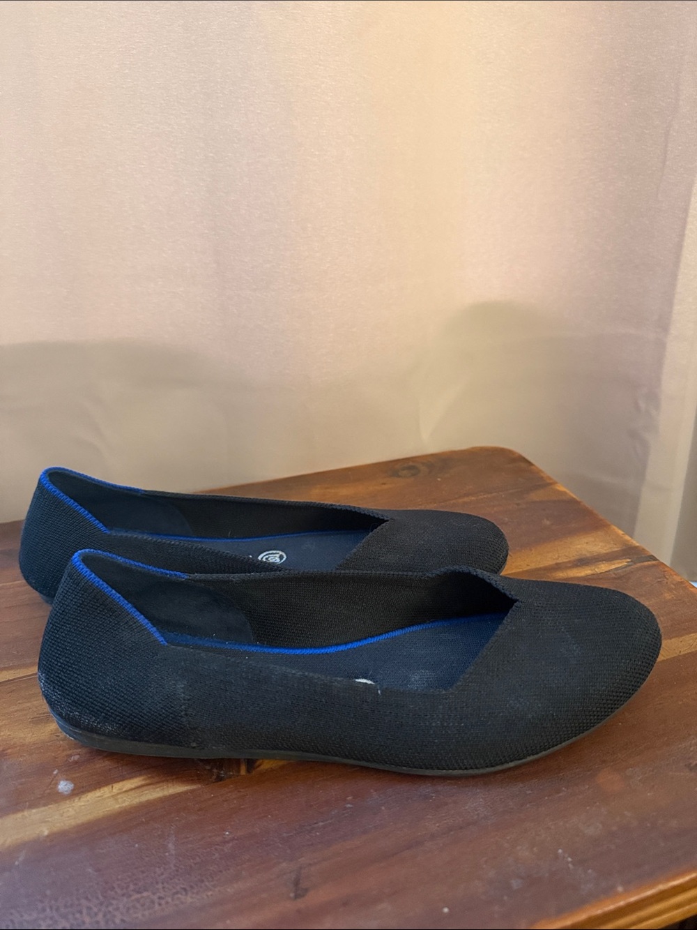 Rothy's Black Ballet Flats with Blue Trim